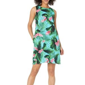 28 Palms Linen Blue Tropical Print Sleeveless Dress